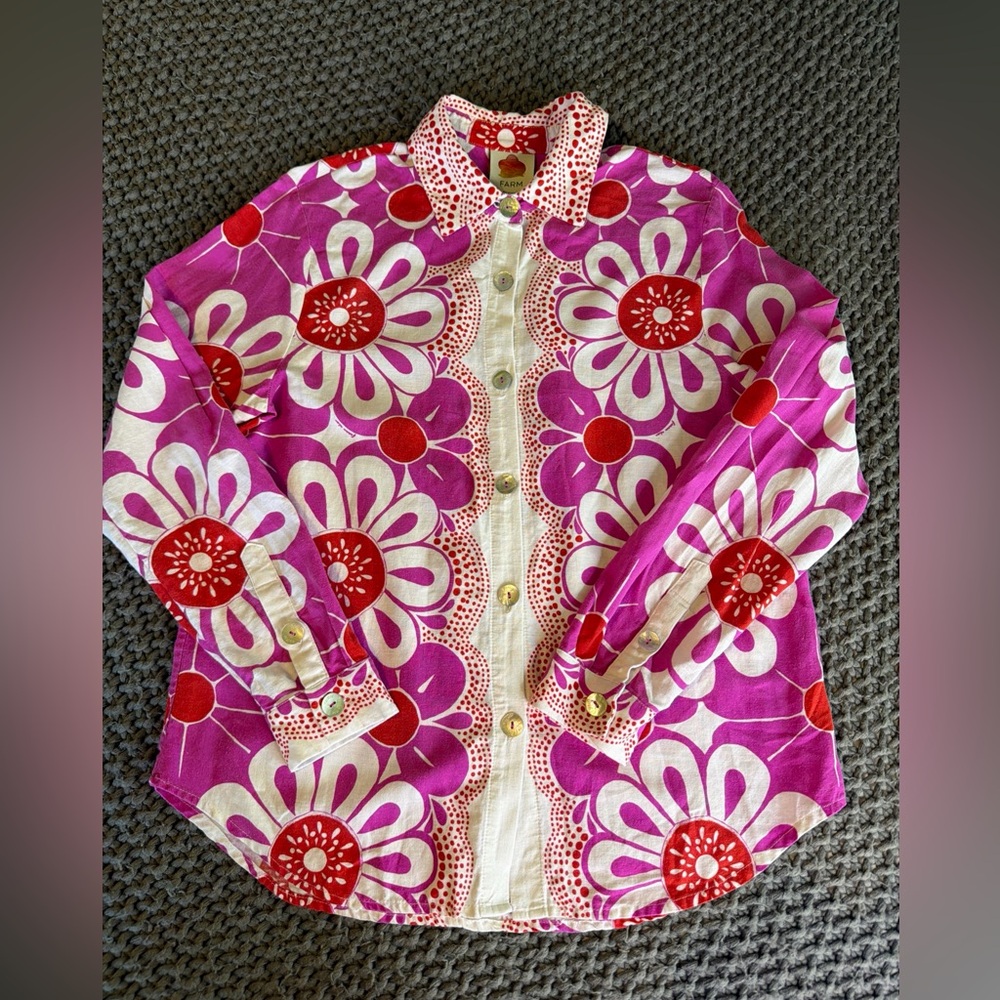FARM Rio Maia Pink Long Sleeve Flower Pattern Button Down Shirt Women Size M